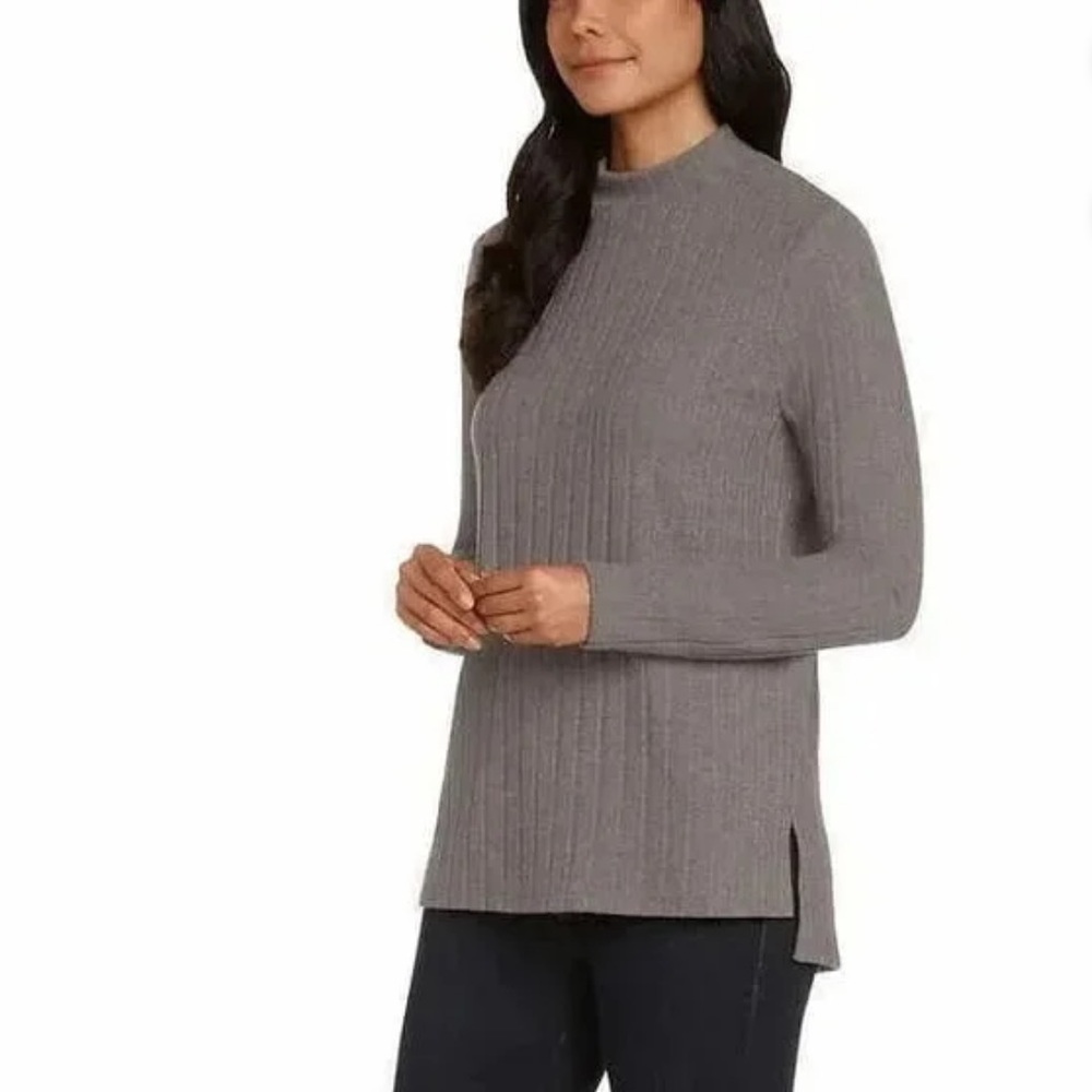 Matty M Women's Heather Pebble Mock Neck Ribbed Tunic Pullover Top Sweater XL - Picture 3 of 13